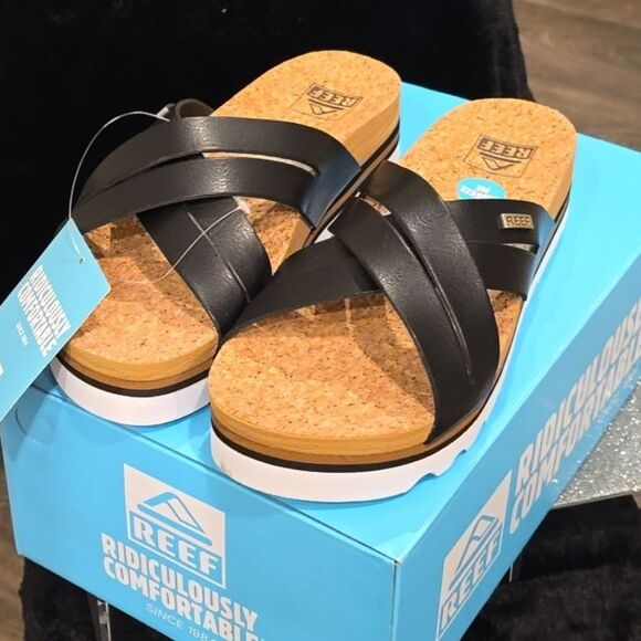 Reef Cushion Bloom Hi Slide Sandal- Black/Tan - Picture 7 of 8